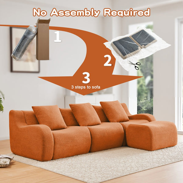 English Elm Boneless 3-Seat Sofa In Soft Teddy Fabric, Curved Armrests, No Assembly, Anti-Slip Base For Comfort W714S01450