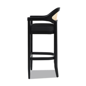 English Elm Jennifer Taylor Home - Americana Mid-Century Modern 30.5" Cane Back Bar Stool with Solid Oak Frame, Handmade Craftsmanship Black B2719P297791