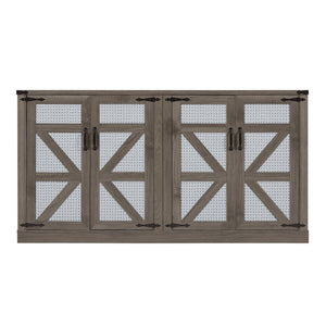 English Elm 65-Inch Slate Gray 3D Faux Rattan Sideboard with Barn-Style Doors, Magnetic Closure & Adjustable Shelves Stone Gray W2702P184395