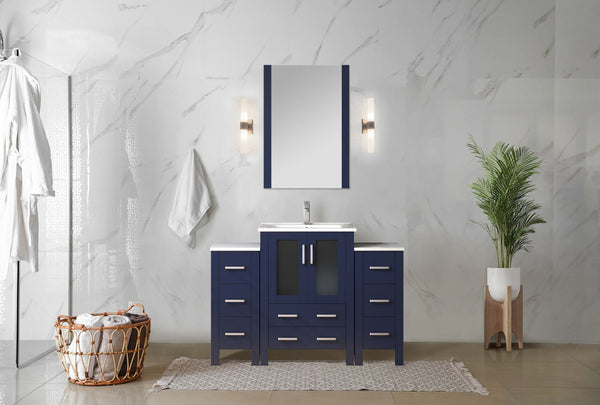 English Elm Navy Blue Single Bath Vanity With Ceramic Top & Side Cabinet – Elegant 48" Design For Any Bathroom B2731S00971