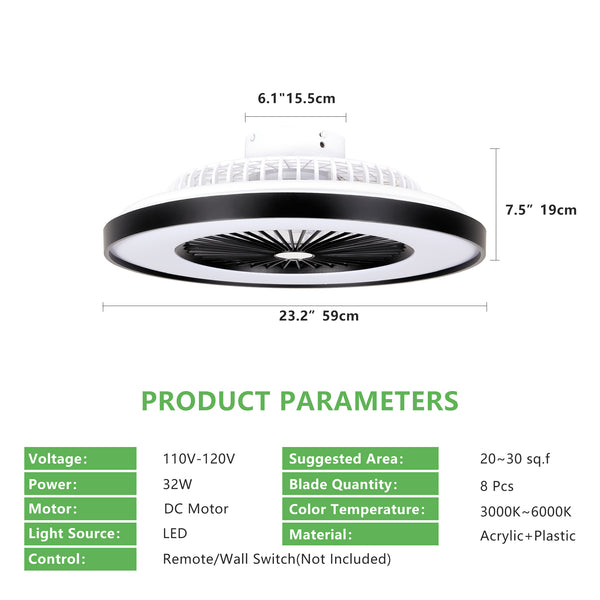 English Elm 23-inch Black White Ceiling Fan Light with RGB LED, Dimmable, App & Remote Control, Silent DC Motor W2312P368713