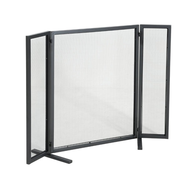 English Elm Quiana Three Panel Wrought Iron Hearth Screen Matte Black Mesh for Modern Loft Decor N775P386892B