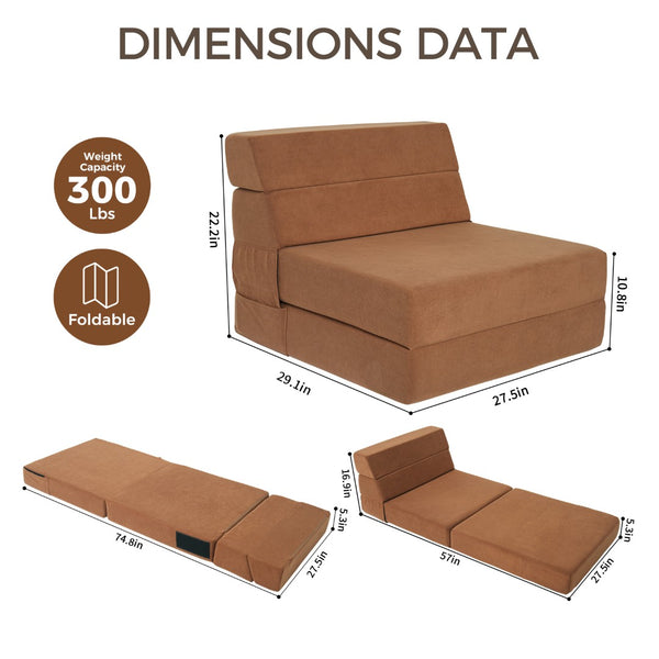 English Elm Folding Floor Sofa Convertible Foam Lounger Sleeper for Studio Dorm or Small Space T5880P498063