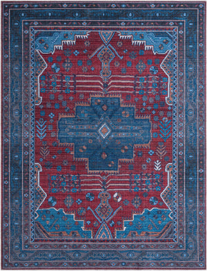 Unique Loom Mangata Molly Machine Made Medallion Rug Red and Blue, Ivory/Light Blue/Light Brown/Gray 7' 10" x 10' 0"