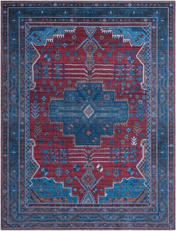 Unique Loom Mangata Molly Machine Made Medallion Rug Red and Blue, Ivory/Light Blue/Light Brown/Gray 7' 10" x 10' 0"