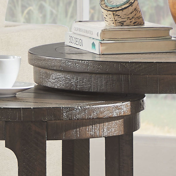 English Elm (1 Coffee Table+1 Side Table) Two-piece Pine Wood Round Set with Wheels Rustic Living Room Dark Brown W2582S00194