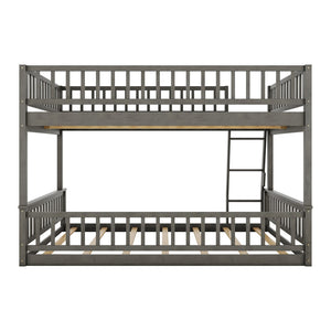 English Elm Full Xl Over Queen Bunk Bed Pine Frame with Guardrails Ladder and Slat Support Gray GX000450AAE