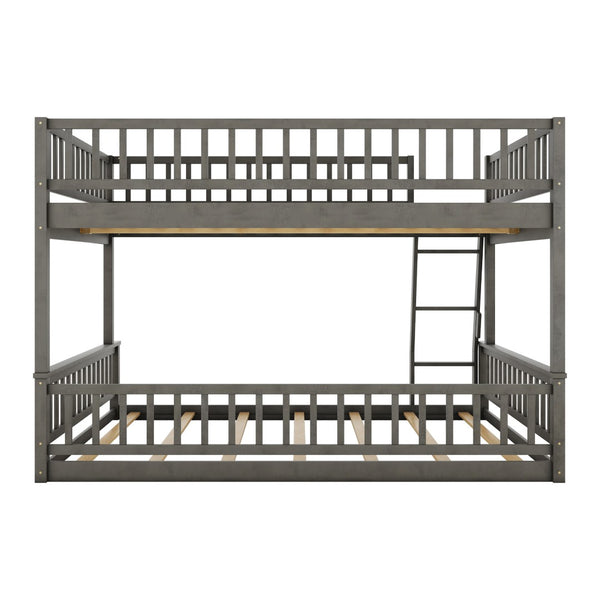 English Elm Full Xl Over Queen Bunk Bed Pine Frame with Guardrails Ladder and Slat Support Gray GX000450AAE