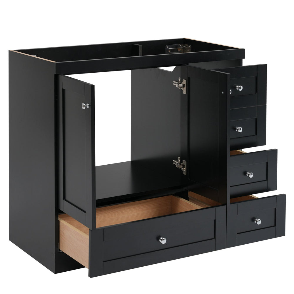 English Elm [Cabinet Only] 36" Black Bathroom Vanity - Shaker MDF Vanity with 4 Drawers, 2 Soft-Close Doors, Spacious Storage N729P176784B