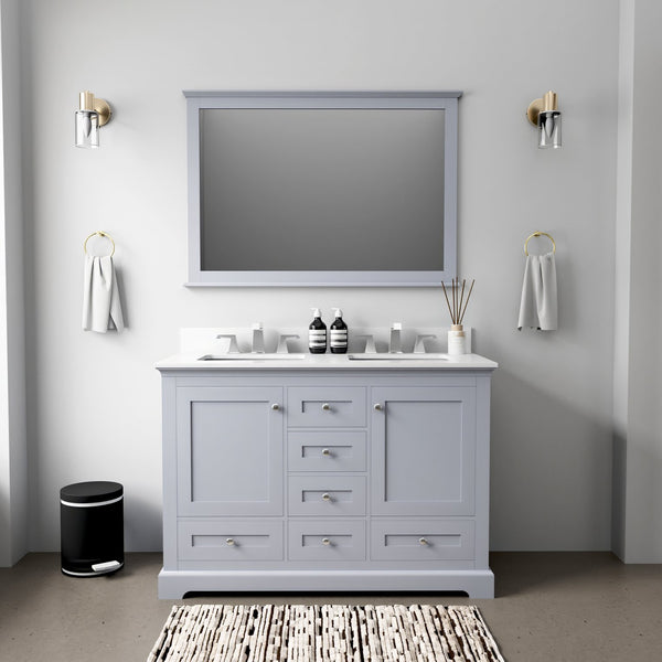 English Elm Dark Grey Double Bath Vanity 48 in. W x 22 in. D with Cultured Marble Top, Soft-Close Drawers, Mirror Included B2731S00729