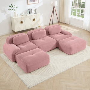 English Elm U-shaped Modular Corduroy Sectional Sofa with Curved Armrests for Living Room Comfort W714S01408
