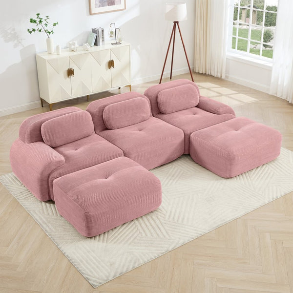 English Elm U-shaped Modular Corduroy Sectional Sofa with Curved Armrests for Living Room Comfort W714S01408