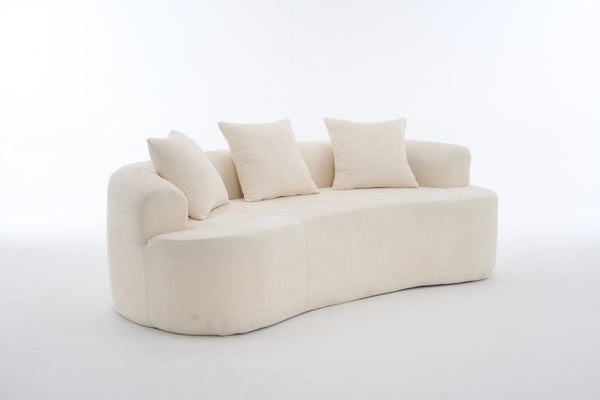 English Elm Crescent-shaped Chenille Loveseat Low Profile Curved Sofa for Modern Living Rooms White W5188P450354