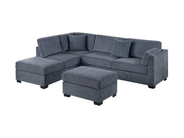 English Elm Contemporary 3-Piece Sectional Sofa Set in Ash Black Corduroy with RAF/LAF Chaise, Tufted Seats, Pillows - Stylish Low-Profile Design Dark Gray 34 L x 26 W x 45 H B011S01767