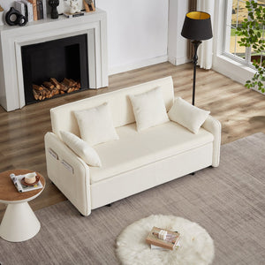 English Elm FX'' 66 Inch Sleeper Sofa Bed 3-in-1 Convertible Pullout Sofa with Plush Corduroy, 4 Pillows, Pockets Beige W1926S00058