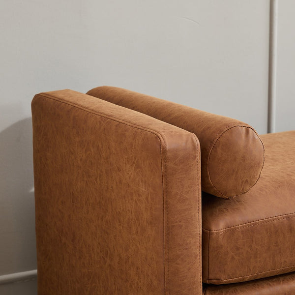 English Elm 66.34"W Elegant Upholstered Bench & Ottoman With Bolster Pillows - Versatile Seating For Home Decor W3188S00017