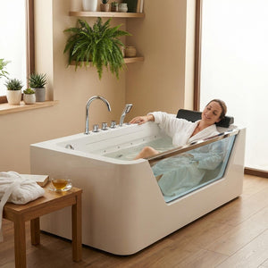 English Elm 67" Whirlpool Soaking Tub with Tempered Glass Apron Chromatherapy Jets Acrylic Spa W3605P400539
