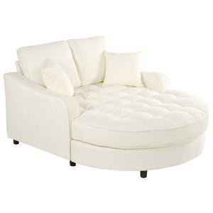 English Elm 55" Modern Chaise Lounge Sofa Bed Upholstered in Soft Chenille with Tufted Round Seat & Pillows, Durable Frame Beige N719P256002A