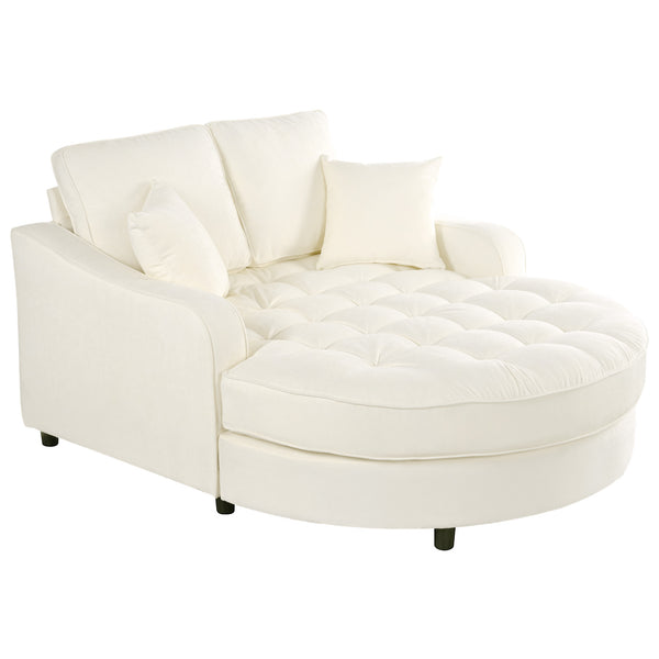English Elm 55" Modern Chaise Lounge Sofa Bed Upholstered in Soft Chenille with Tufted Round Seat & Pillows, Durable Frame Beige N719P256002A