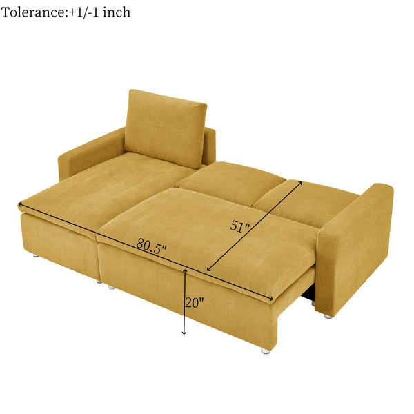 English Elm L L Shaped Convertible Sleeper Sofa Bed with Reversible Chaise, Pull-Out Bed, Hidden Storage Covers Yellow W1117S00115