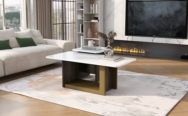English Elm VIBE Modern Light Luxury Two-Piece Coffee Table Set with Metal Frame and Durable MDF Top for Living Room White N724P321447K