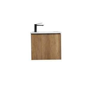 English Elm 30 Inch Floating Bathroom Vanity Fluted Wood Grain Front with Ceramic Integrated Sink W3520S00047