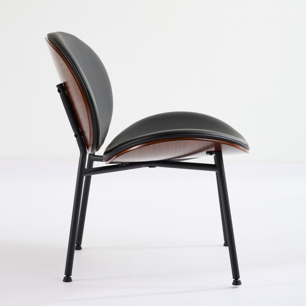 English Elm Mid-Century Shell Chair with Wood Grain Veneer, Curved Wide Seat, Metal-Wood Frame Holds 330+ lbs Black W1143P214250