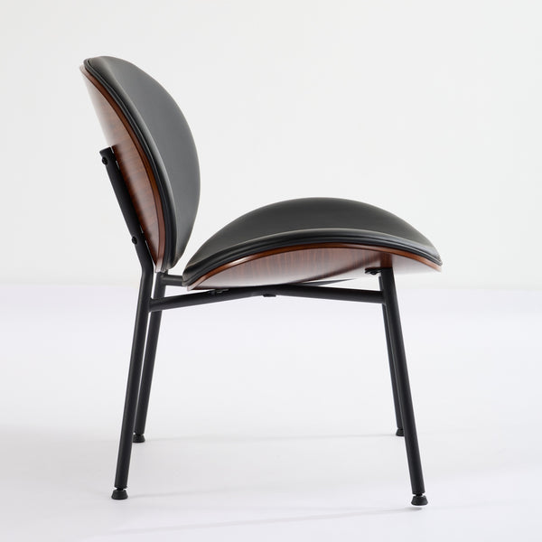 English Elm Mid-Century Shell Chair with Wood Grain Veneer, Curved Wide Seat, Metal-Wood Frame Holds 330+ lbs Black W1143P214250