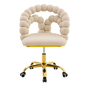 English Elm Set of Velvet Bubble Chair with Sculptural Linked Back and Rolling Caster Base for Office Beige,Gold W1512P491831