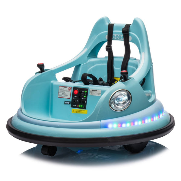 English Elm 12v Kids Ride on Bumper Car with 360 Spin Led Lights Bluetooth and Parental Remote Blue W1578P198508