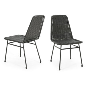 English Elm Christopher Knight Home® - DINING Rattan Dining Chairs Set of 2 with Sturdy Woven PE Rattan Seats and Iron Legs, Compact Design Dark Brown N779P201261D