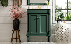 English Elm 24'' Modern Bathroom Vanity with Ceramic Basin, Solid Wood Frame, Soft-Close Doors, Ample Storage Green N710P190503F