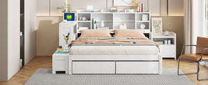English Elm Full Size Wooden Platform Bed With Desk, Storage Drawers, Usb Ports, Nightstand & Modern Design N820S00029K