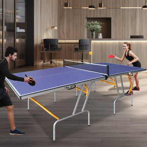 English Elm 8ft Foldable Ping Pong Table Aluminum Frame Indoor Game Set with Paddles Net Balls W1408P155353
