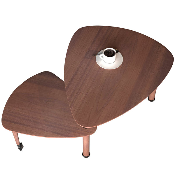 English Elm 360 Rotatable Sintered Stone Top Coffee Table with Sliding Function, Modern Marble-Look Surface & Wood Legs Walnut W2899P372755