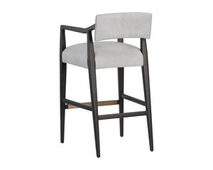 Sunpan Keagan Bar Stool - Mid-Century Design with Dark Brown Oak Frame and Artisan Leather Craftsmanship Saloon Light Grey Leather