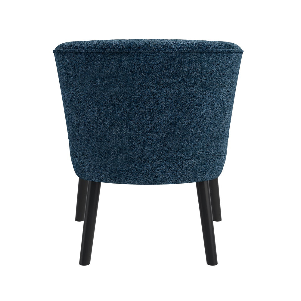 English Elm Shellback Channel Back Upholstered Chair for Small Spaces, Lapis Bouclé Fabric, Solid Wood Legs Navy Blue B127P284449