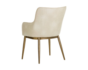 Sunpan Franklin Dining Armchair - Elegant Barrel Back Design with Antique Brass Frame for Modern Spaces Bravo Cream