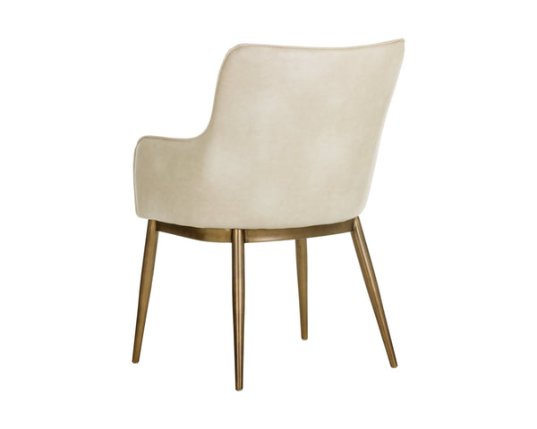 Sunpan Franklin Dining Armchair - Elegant Barrel Back Design with Antique Brass Frame for Modern Spaces Bravo Cream