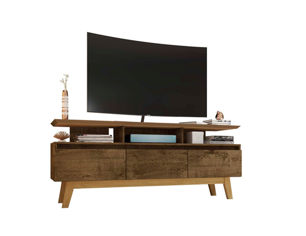 English Elm Yonkers 63" Rustic Brown Tv Stand With Concealed Storage & Stylish Floating Shelf For Modern Living Room B365P398381-GIGA