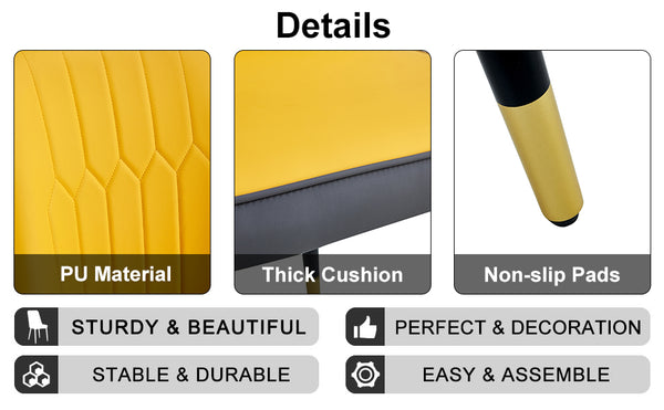 English Elm A modern dining chair with curved PU leather backrest, padded seat and sturdy black metal legs for comfort and style Yellow+Grey 33.86 L x 28.35 W x 18.5 H W1512P390898