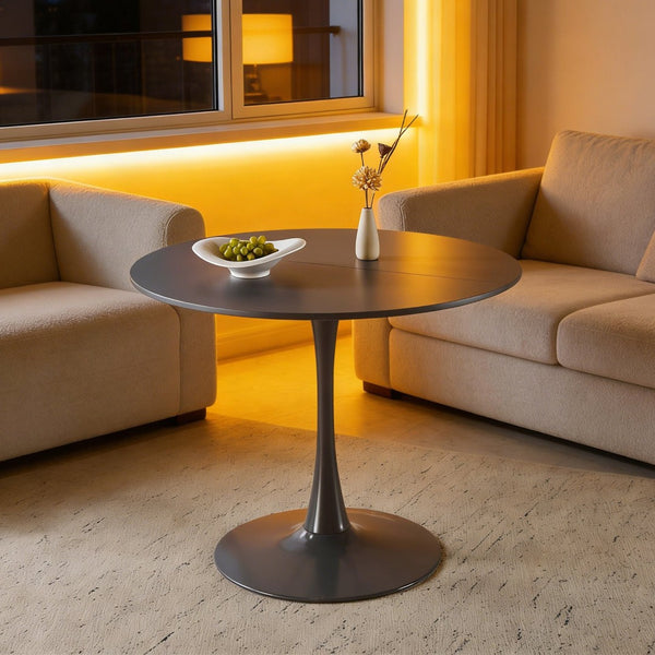 English Elm 42.1" Round Marble Look Pedestal Dining Table Mid Century Modern Seats Six Grey W234P453953