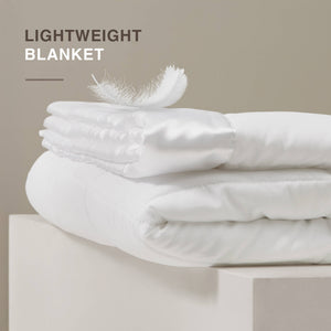 JLA Home Madison Park - Lightweight Cozy Down Alternative Blanket with Satin Trim, Moisture-Wicking, Hypoallergenic Comfort White MP51-1614