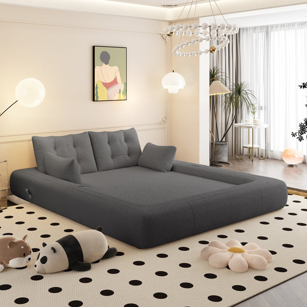 English Elm Human 78.7" Multi-Functional Foldable Sofa Bed – 3-in-1 Teddy Foam Sleeper, Removable Cushions, 2-Seater Guest Lounge Grey W1885P277277