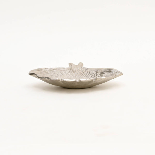 English Elm Ginkgo Nickel-Finish Aluminum Trinket Dish, 8.7"x6.7"x2" — Leaf-Shaped Jewelry Tray, Modern Decor Gift B346P336922
