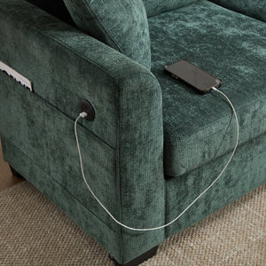 English Elm Modern Chenille L-shaped Sectional with Usb Charging Ottoman Storage Living Room Couch Green W2120S00017