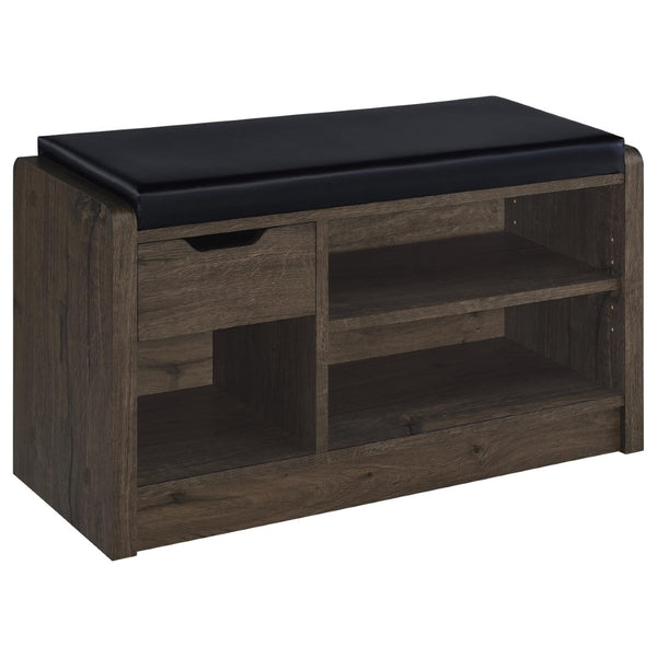 English Elm Astor Smoked Finish Entryway Bench with Drawer Open Shelving and Faux Leather Seat Oak B062P440253