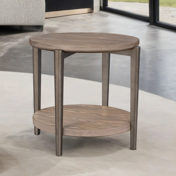 English Elm Round Round End Table with Metal Legs and Open Shelf, Modern Circular Accent Table, Durable Design Natural 30 L x 29 W x 8 H B2741P395330