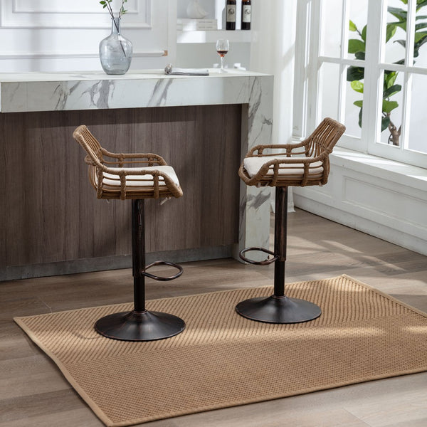 English Elm Modern Swivel Bar Stools Set of 2 Adjustable Counter Height Chairs with 360° Rotation, Linen Upholstery and Footrest W39594819