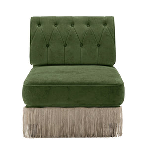 English Elm Armless Tufted Velvet Fleece Modular Sofa with Tassel Skirt for Elegant Living Rooms Green W714P450852